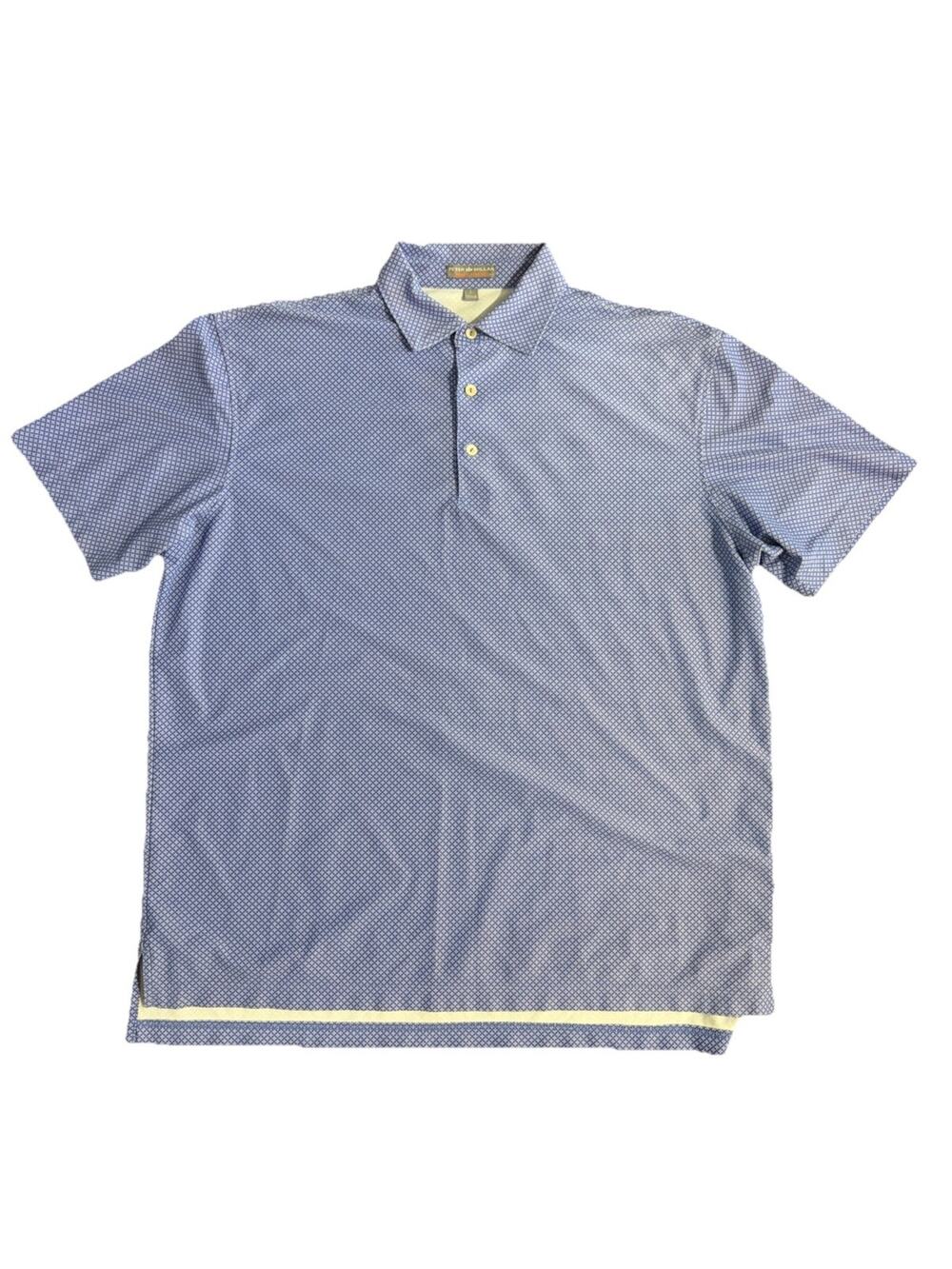 Peter Millar Men's Summer Comfort Polo Shirt Size Large, Blue, Geometric Pattern